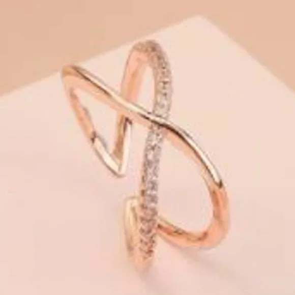 Rose Gold Minimalist Cross Ring - Adjustable - Picture 3 of 4